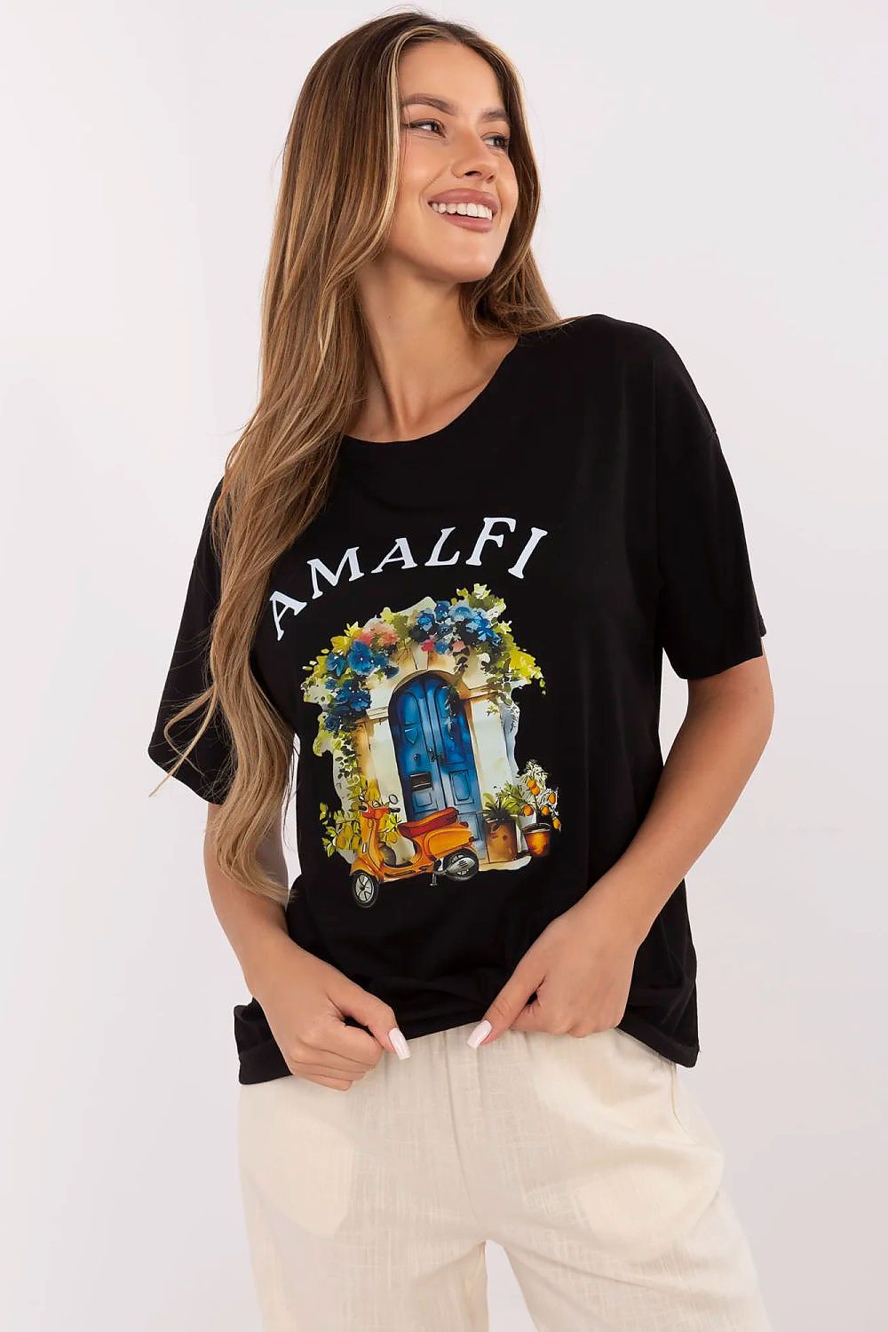   Tshirt Damski ModelMI-TS-M3221G.75 Black - Italy Moda 