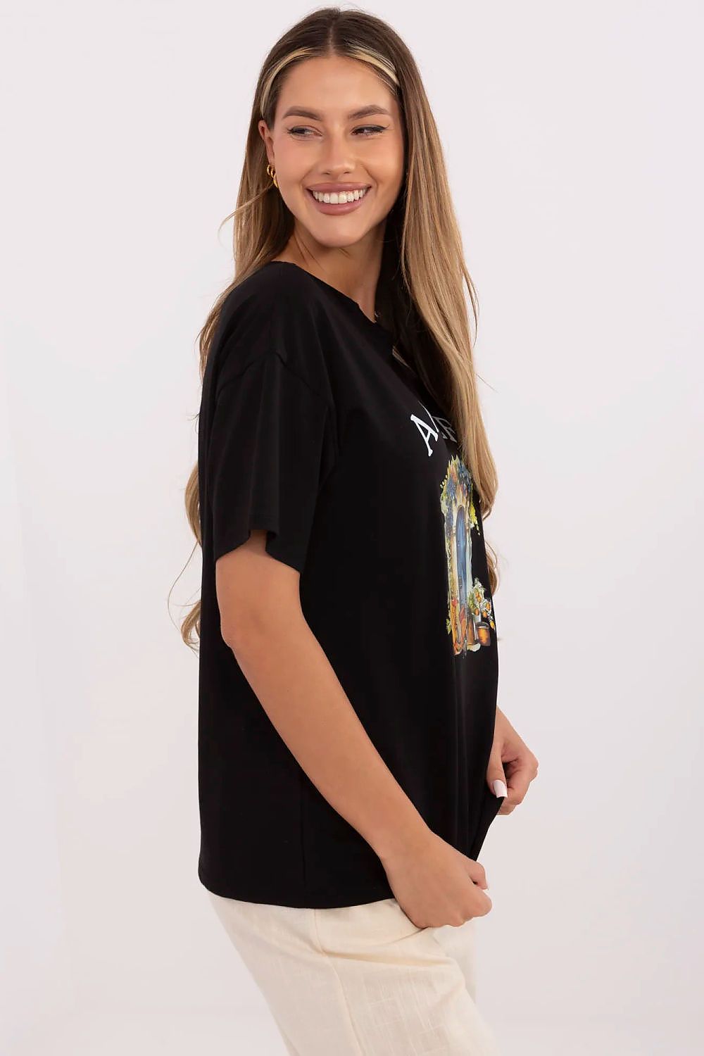   Tshirt Damski ModelMI-TS-M3221G.75 Black - Italy Moda 