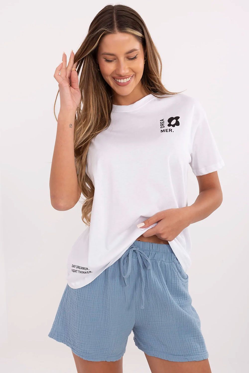   Tshirt Damski Model D12022AC02705A White/Blue - Fresh Made 