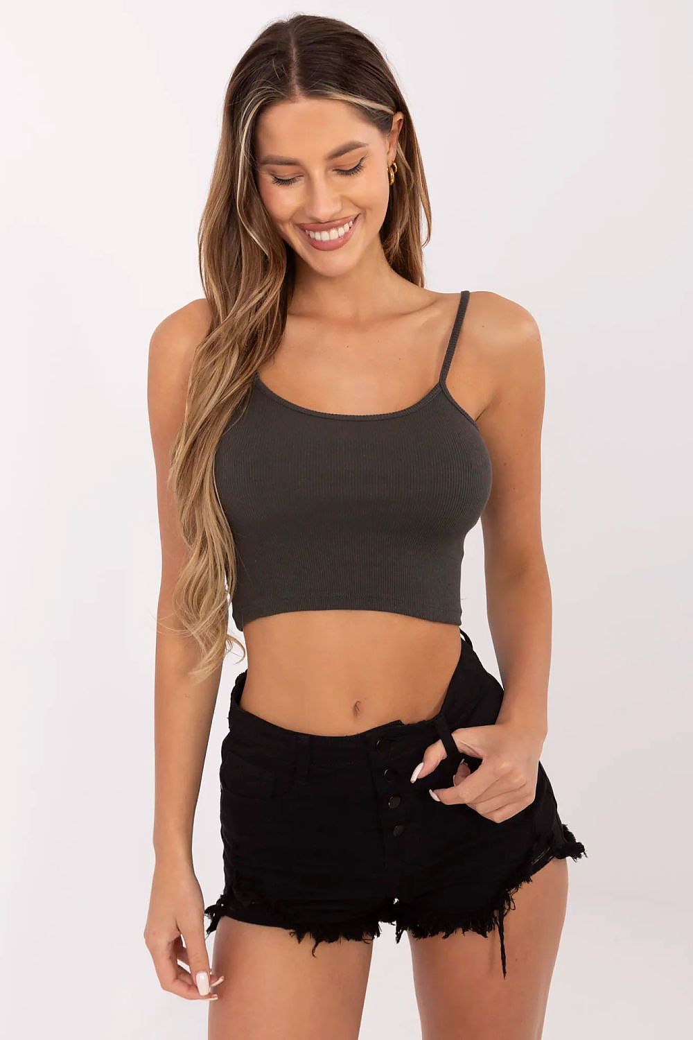  Koszulka Top Model RV-TP-6626.88 Dark Khaki - Rue Paris 