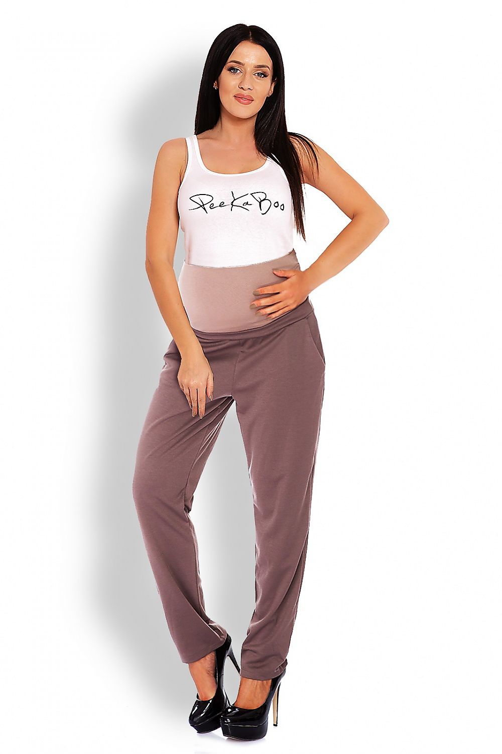   Spodnie Ciążowe Model 1276 Cappuccino - PeeKaBoo 