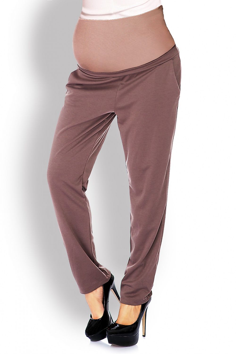   Spodnie Ciążowe Model 1276 Cappuccino - PeeKaBoo 