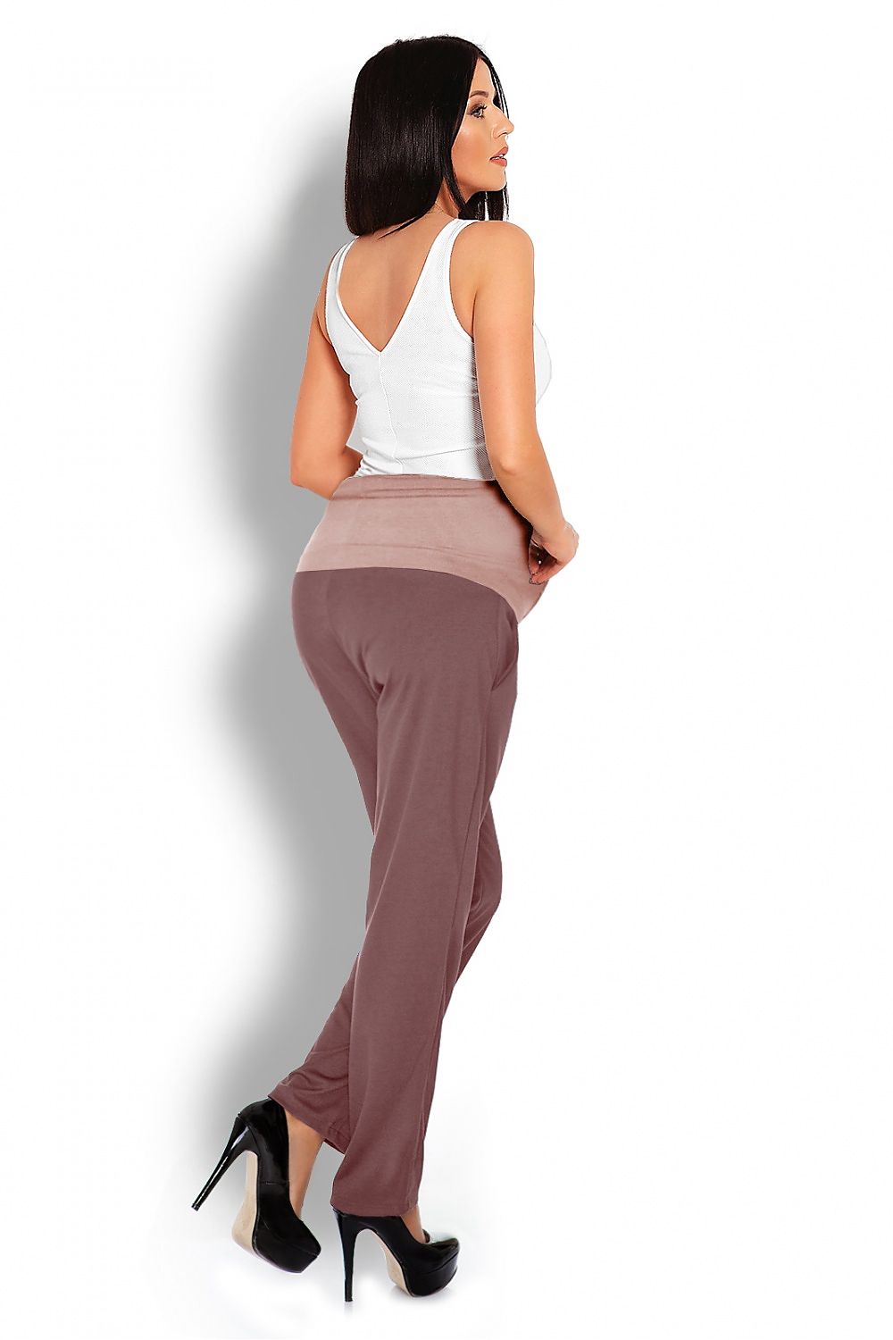   Spodnie Ciążowe Model 1276 Cappuccino - PeeKaBoo 