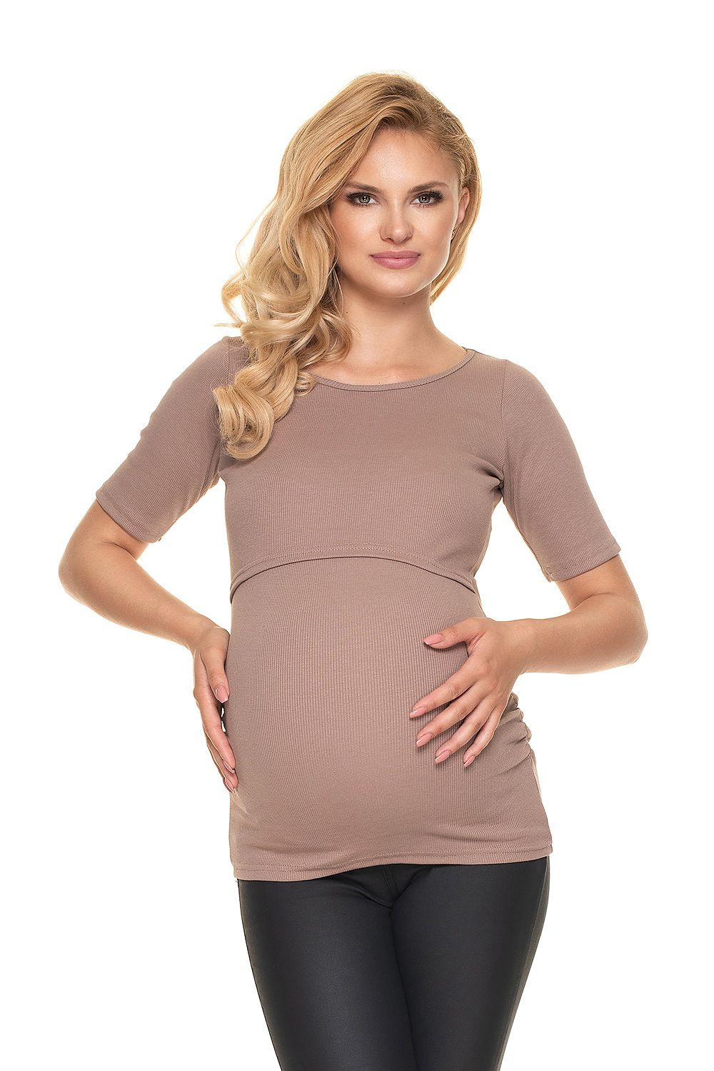   Bluzka Ciążowa Model 1717 Cappuccino - PeeKaBoo 