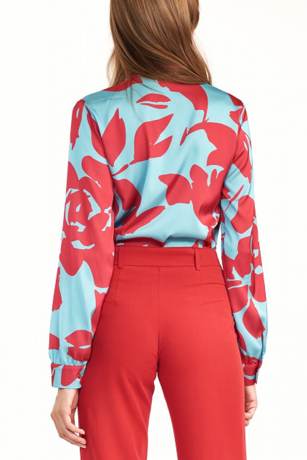   Bluzka z fontaziem w kwiaty B136 Turkus/Flowers - Nife 