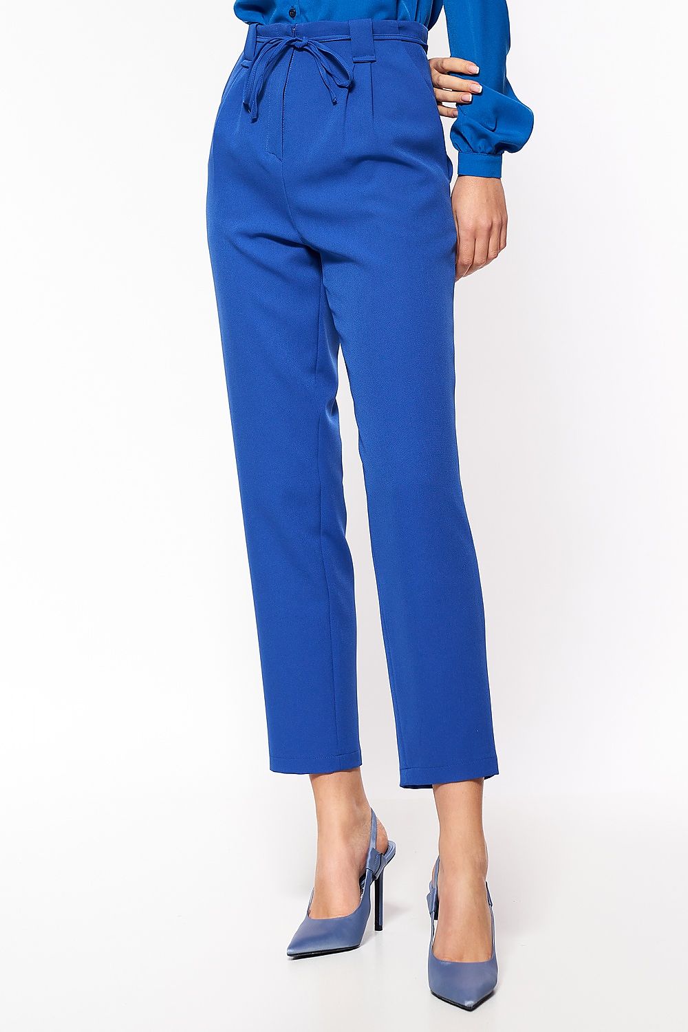  Spodnie Chabrowe spodnie typu paperbag SD67 Blue - Nife 