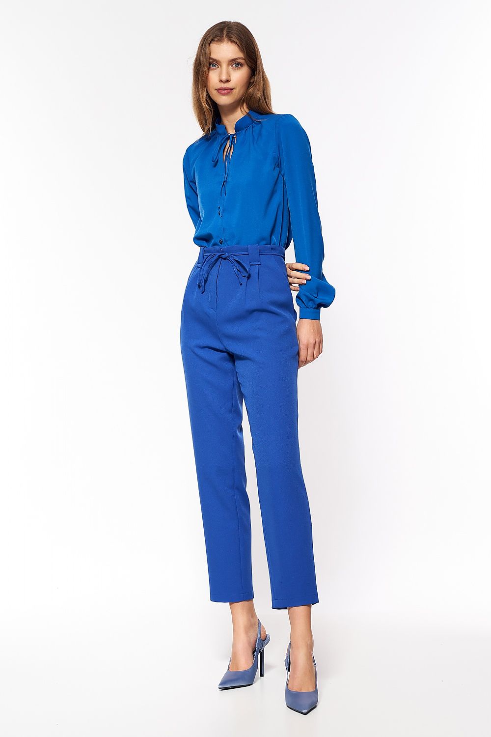 Spodnie Chabrowe spodnie typu paperbag SD67 Blue - Nife 