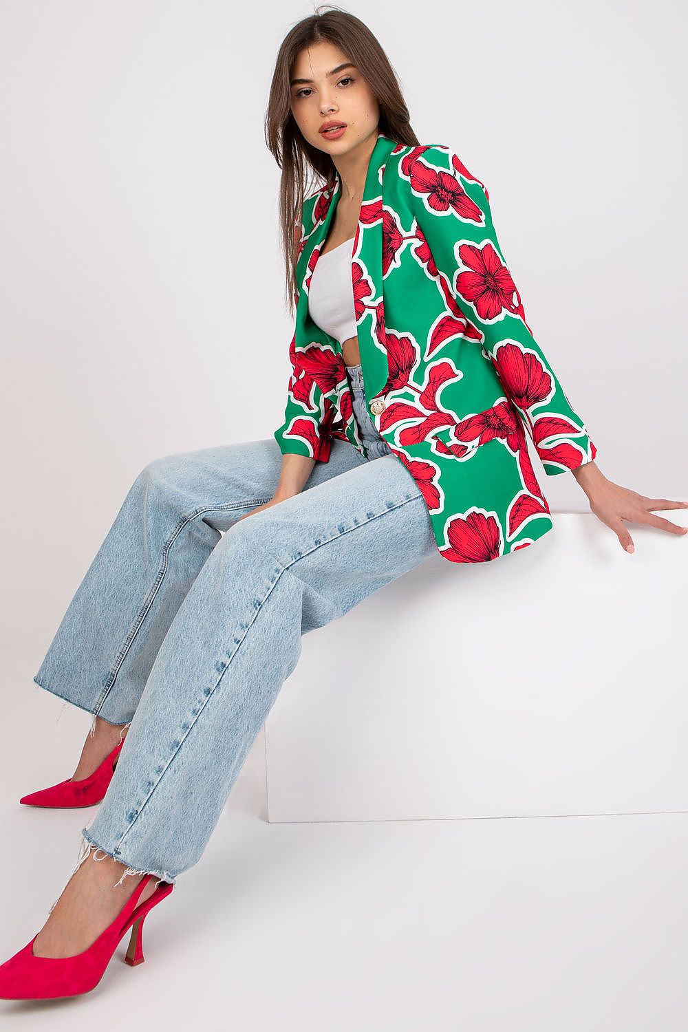   Marynarka Model DHJ-MA-15621-2.25X Green/Pink - Italy Moda 