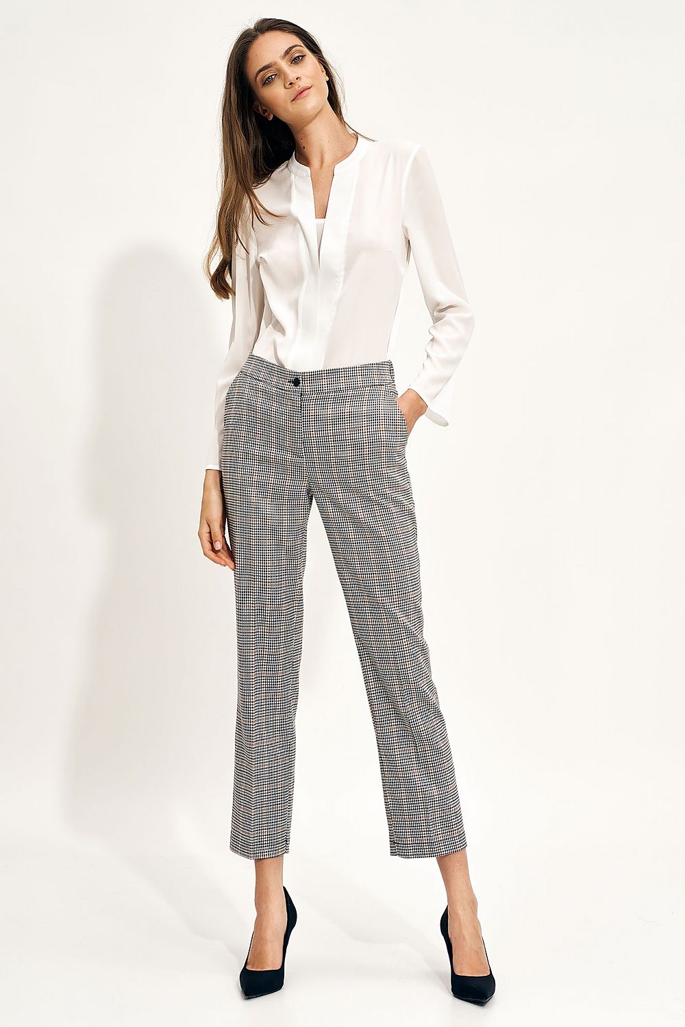  Spodnie Eleganckie spodnie chino w kratę SD74 Kratka - Nife 