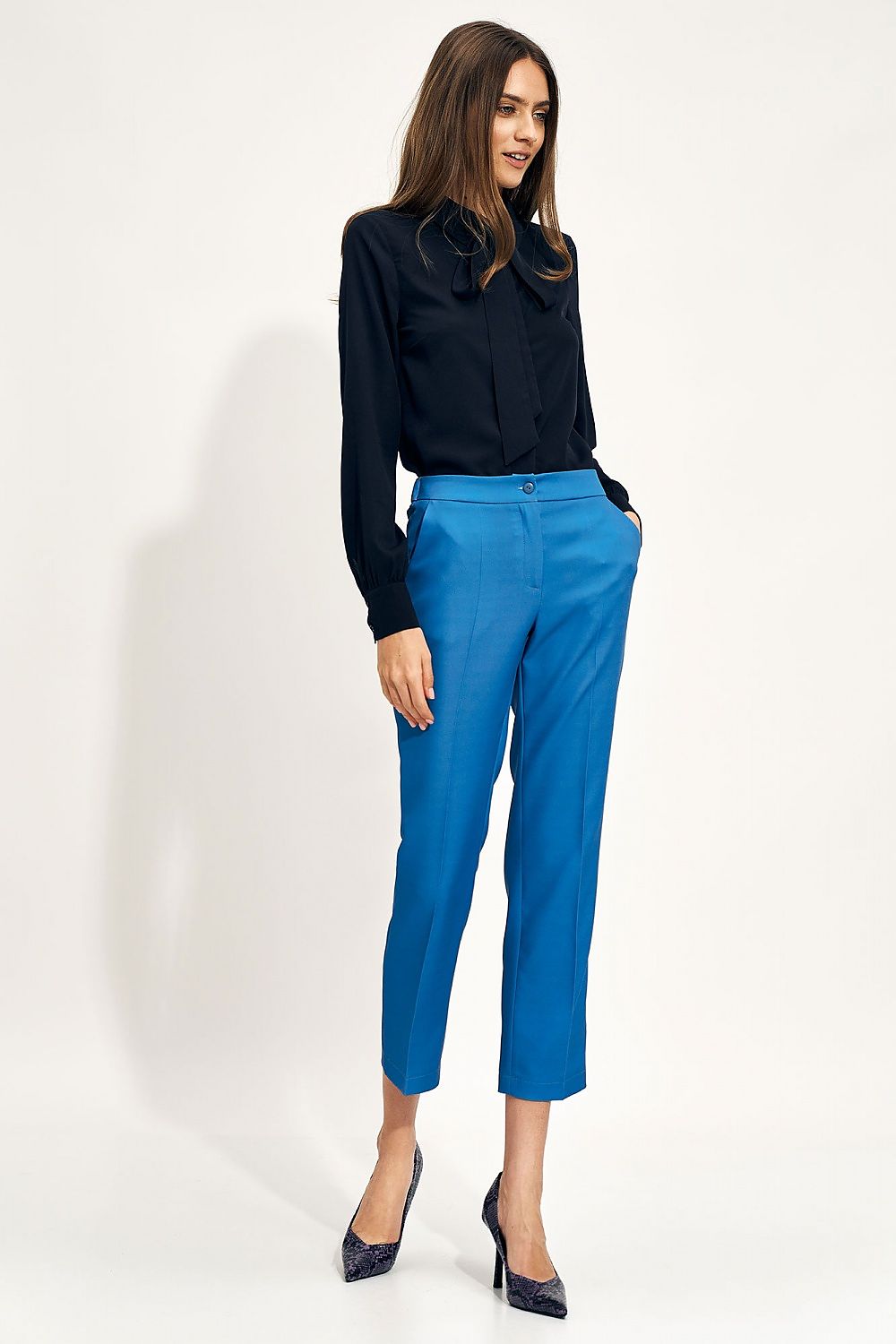  Spodnie Niebieskie spodnie chino SD70 Blue - Nife 