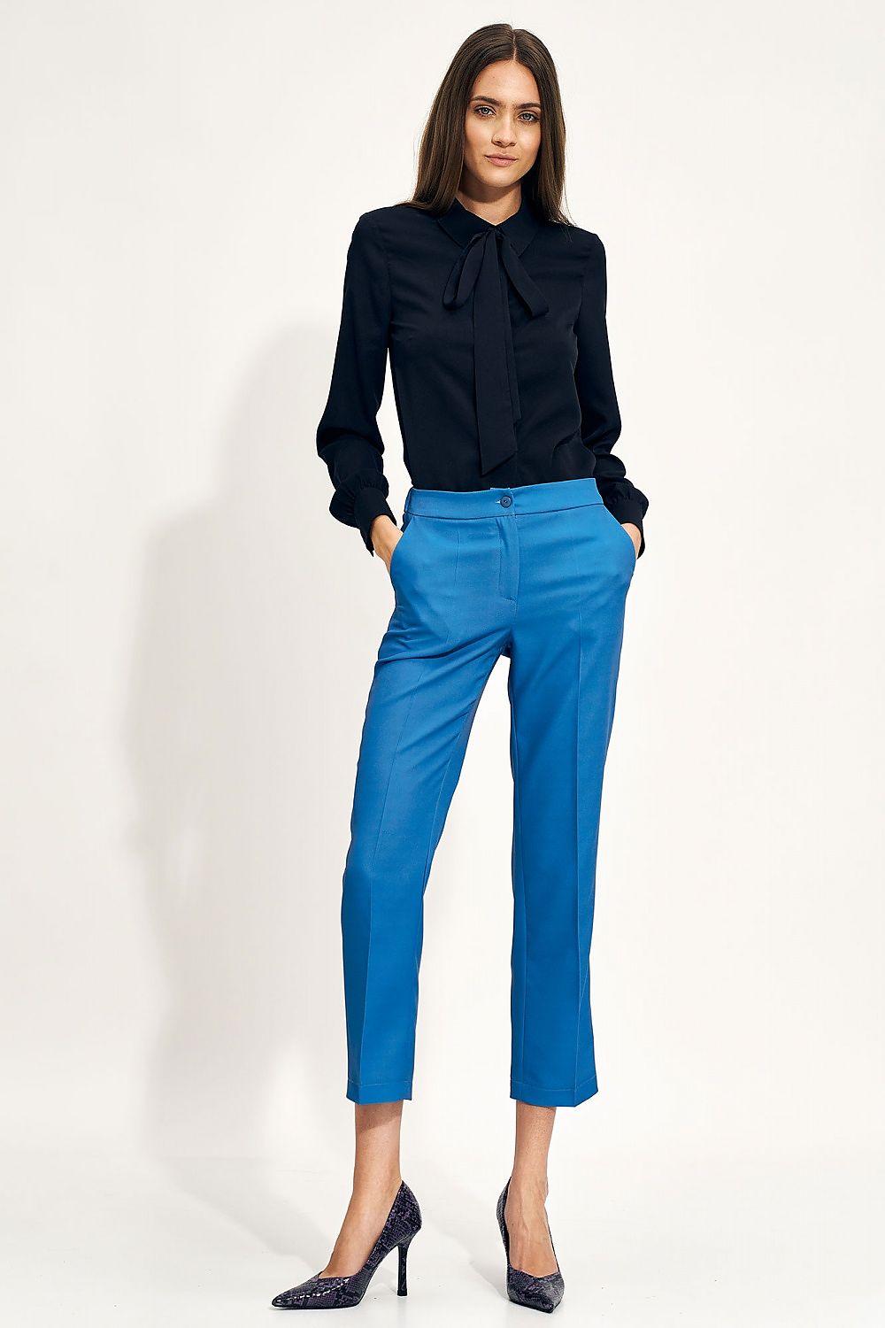  Spodnie Niebieskie spodnie chino SD70 Blue - Nife 