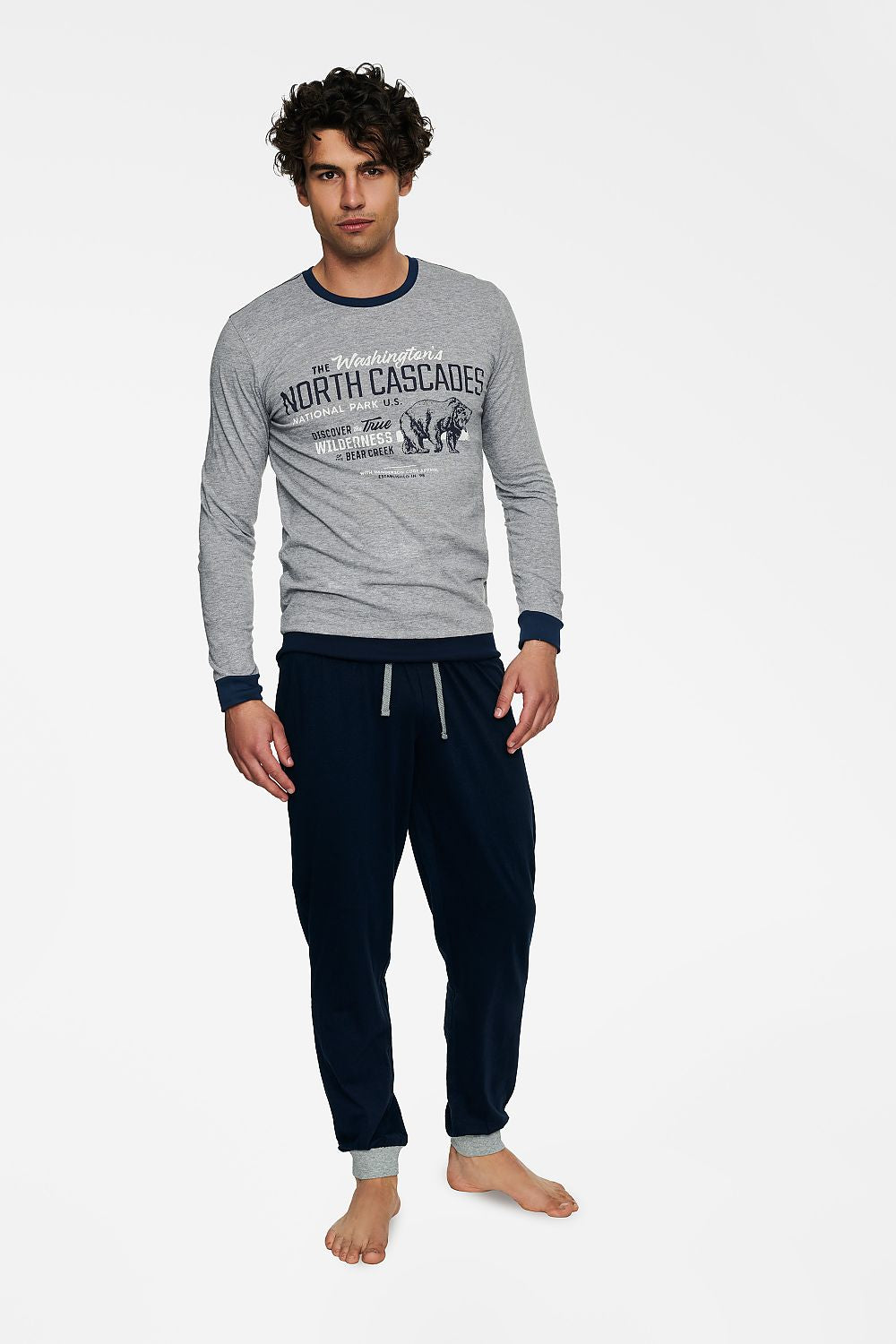   Piżama Męska Model Beast 40034-90X Grey Melange/Navy - Henderson 