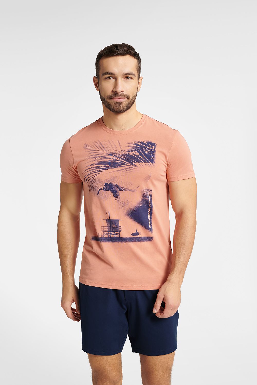   Piżama Męska Model Fearless 40685-24X Brzoskwinia/Navy - Henderson 