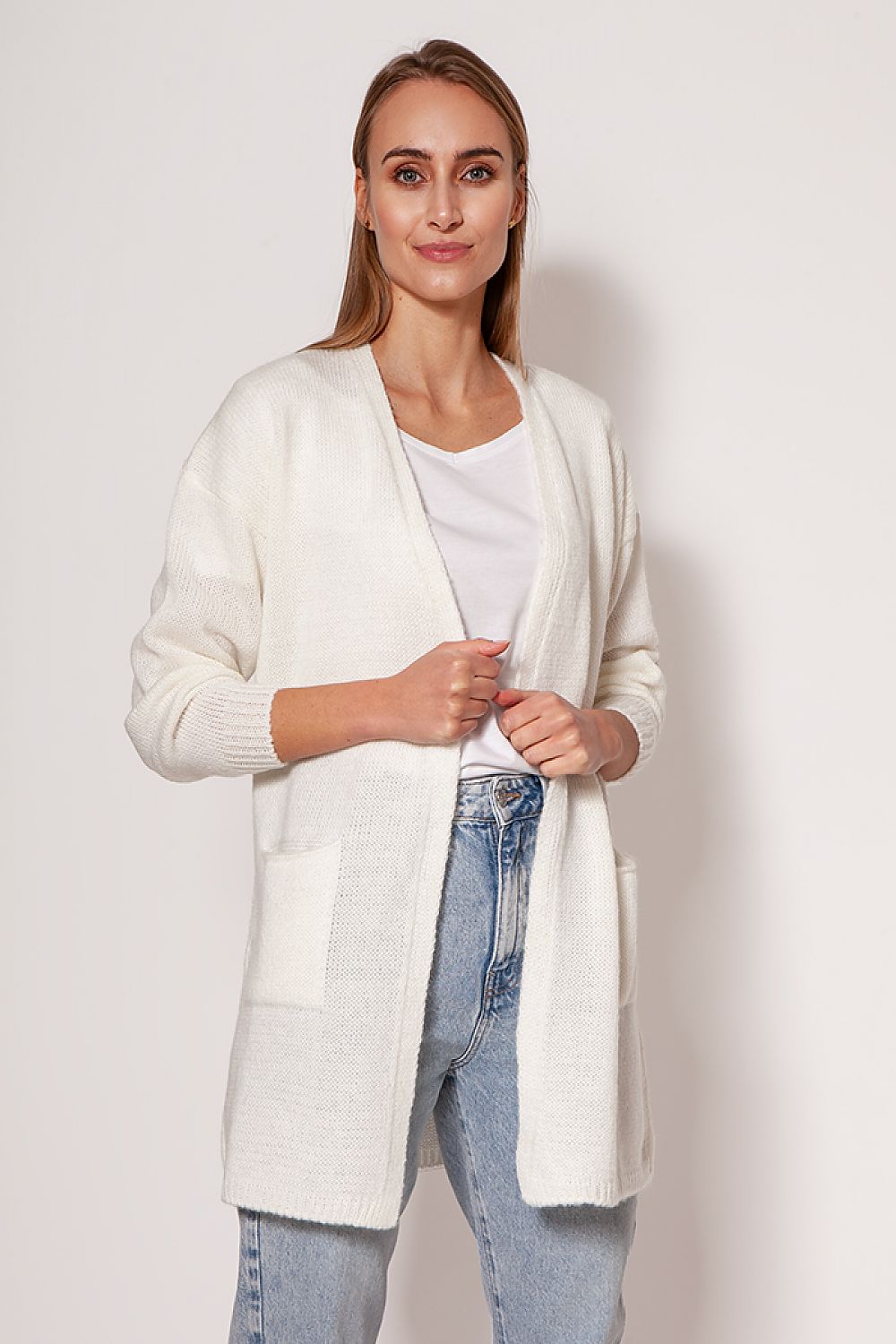  Sweter Kardigan Model PA013 Ecru - MKM 