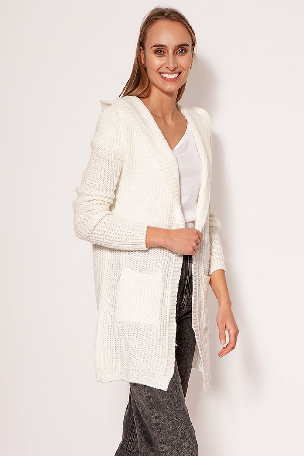  Sweter Kardigan Model PA018 Ecru - MKM 