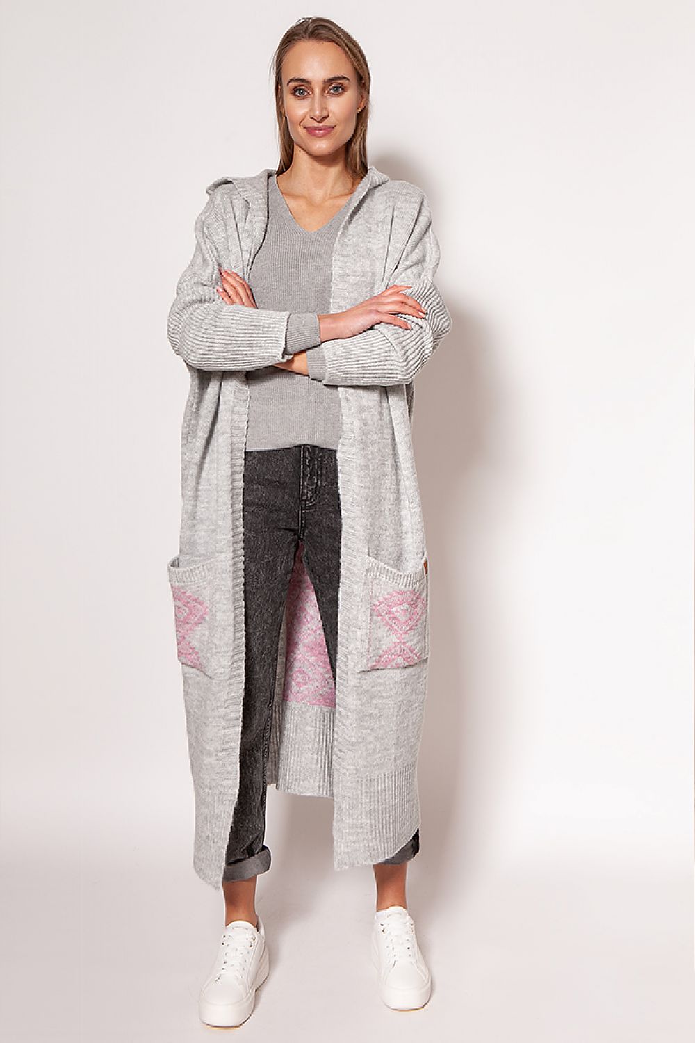  Sweter Kardigan Model PA020 Light Grey - MKM 