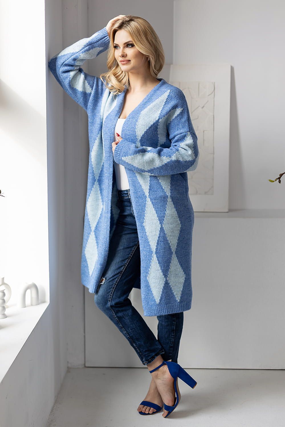  Sweter Kardigan Model 30092 Blue - PeeKaBoo 