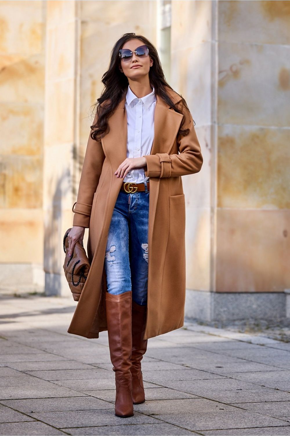   Płaszcz Damski Model Sovan CAM PLA0035 Camel - Roco Fashion 