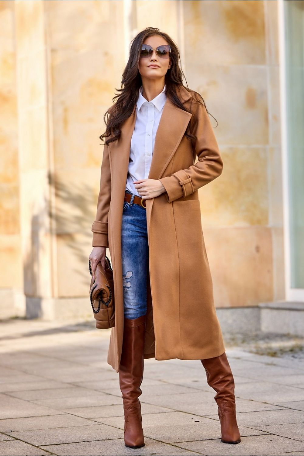   Płaszcz Damski Model Sovan CAM PLA0035 Camel - Roco Fashion 