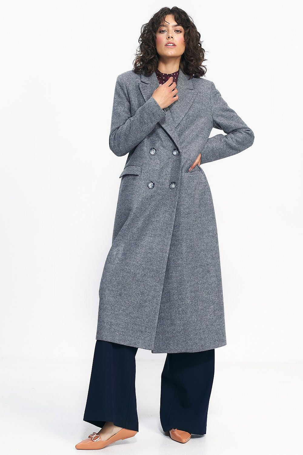   Szary płaszcz oversize PL20 Grey - Nife 
