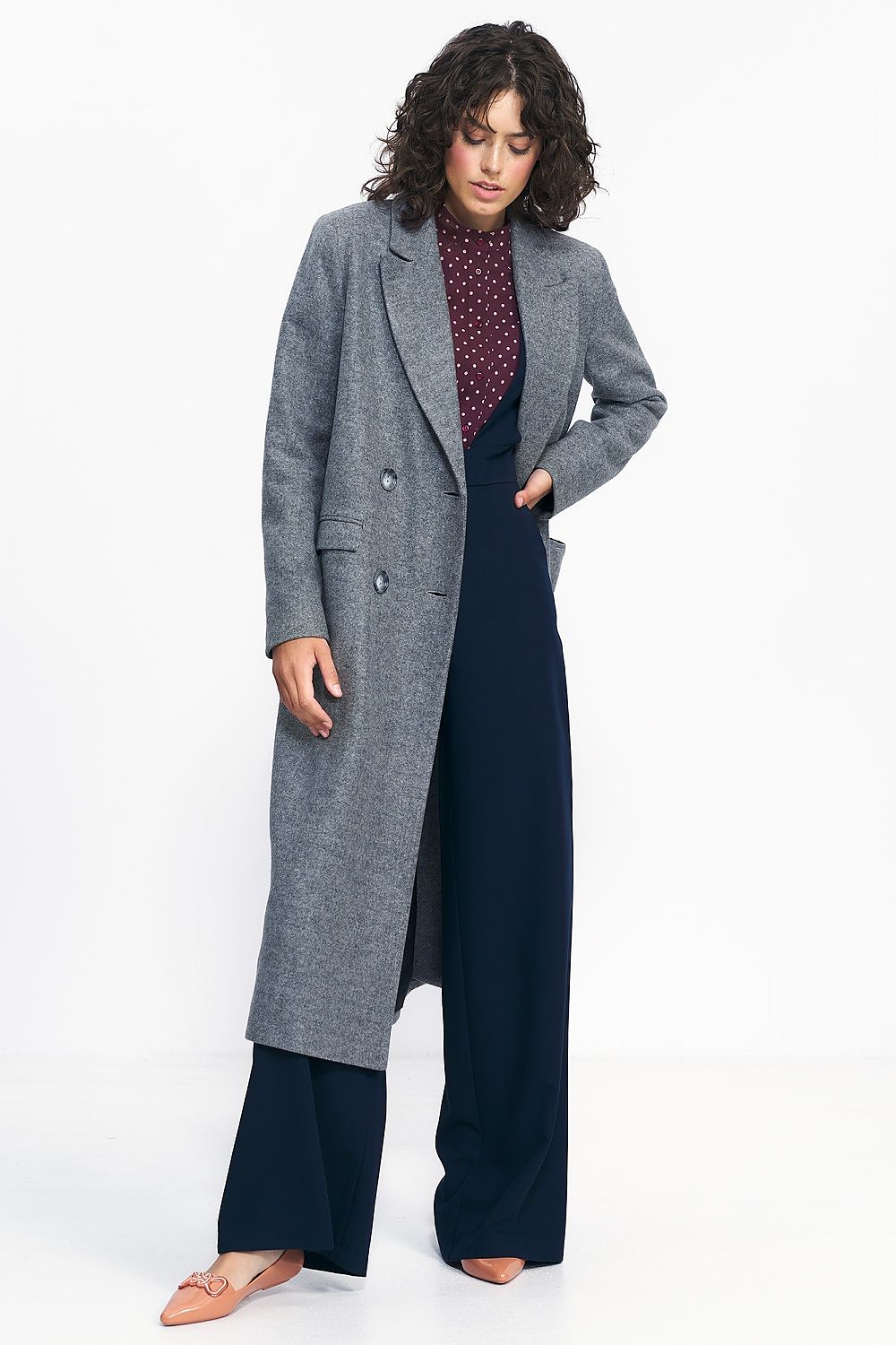   Szary płaszcz oversize PL20 Grey - Nife 