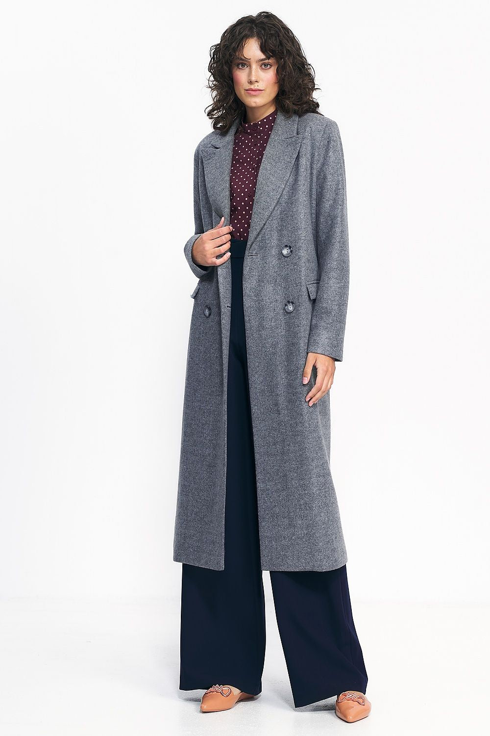   Szary płaszcz oversize PL20 Grey - Nife 