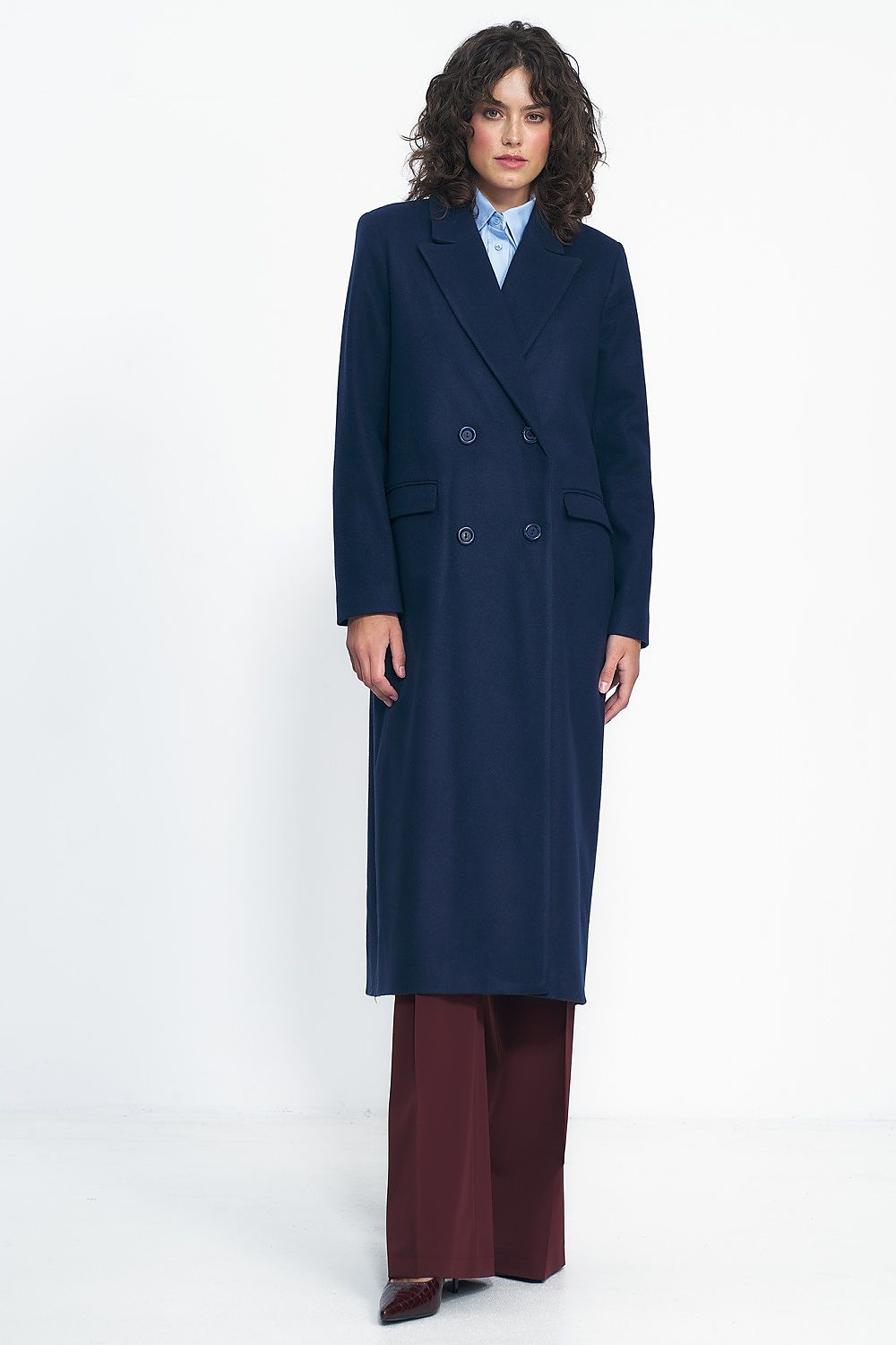   Granatowy płaszcz oversize PL20 Navy - Nife 