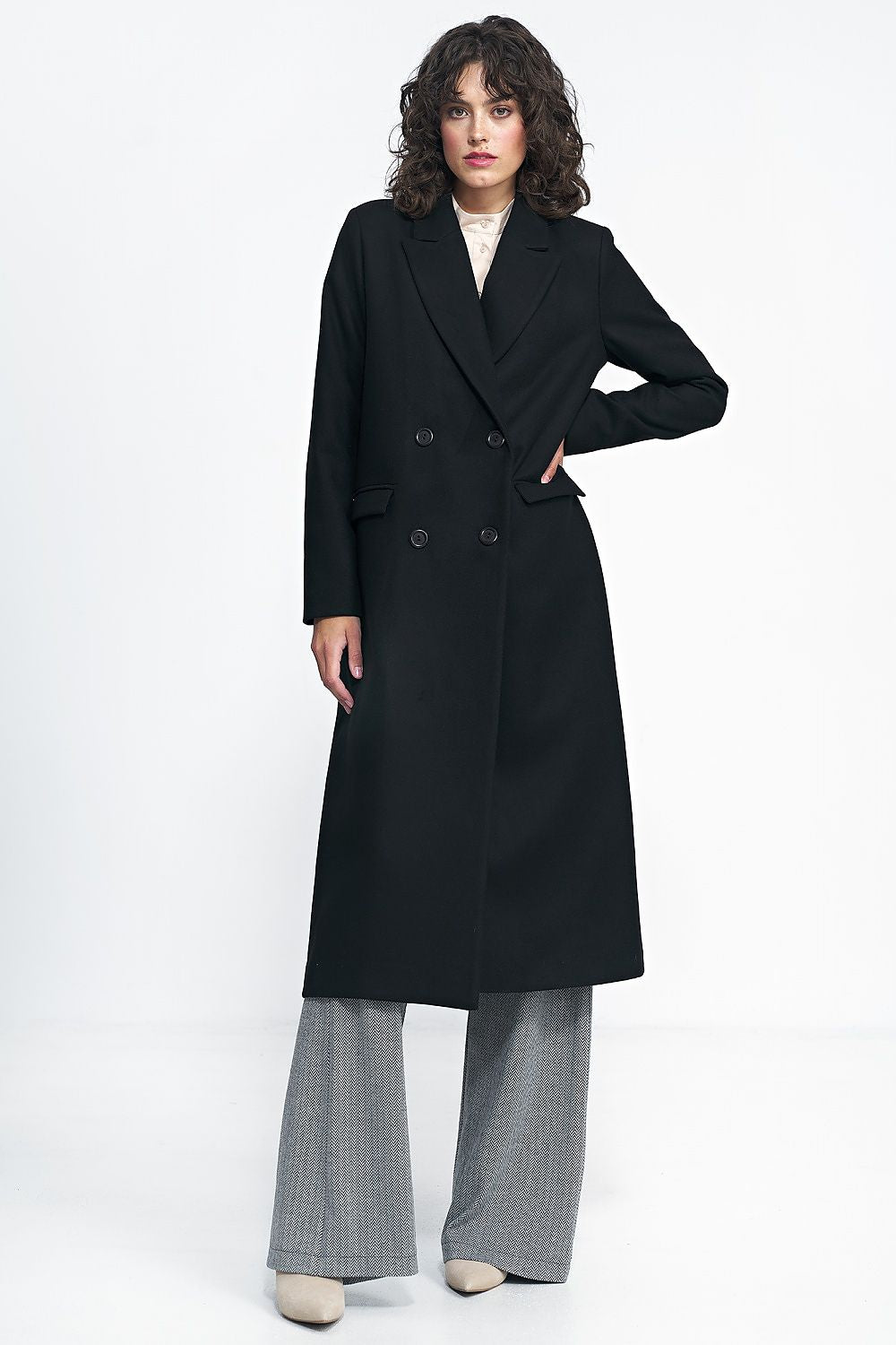   Czarny płaszcz oversize PL20 Black - Nife 