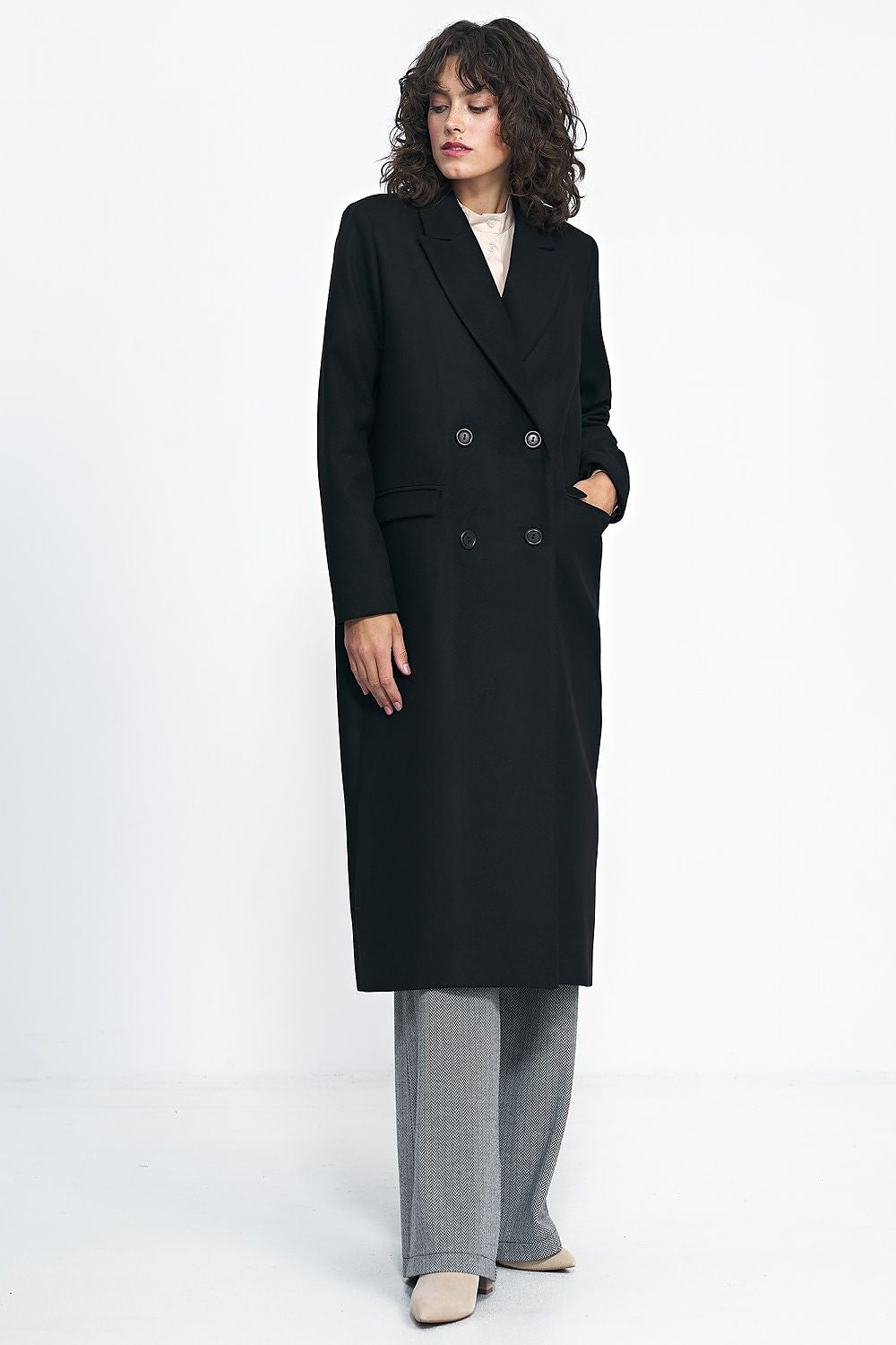   Czarny płaszcz oversize PL20 Black - Nife 