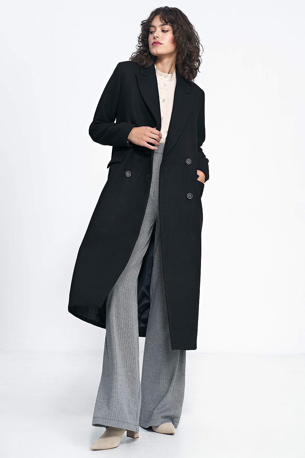   Czarny płaszcz oversize PL20 Black - Nife 