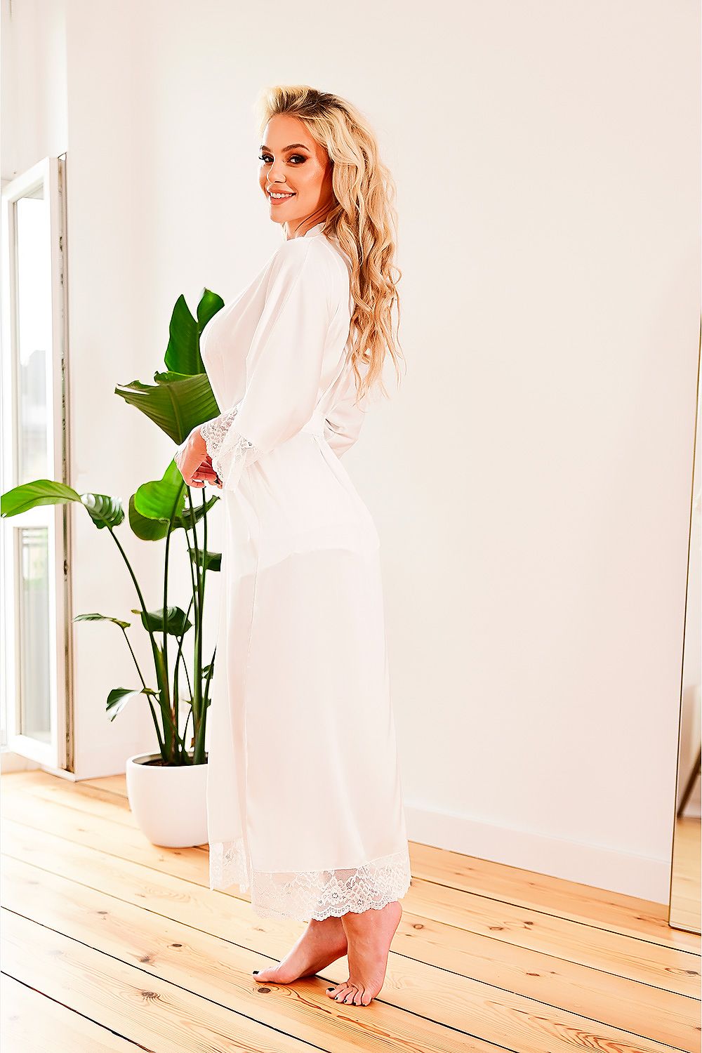  Szlafrok Podomka Model Sumatra satyna Ecru - Kalimo 